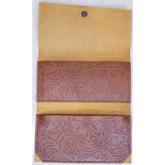 PORTLAND LEATHER GOODS Rancher Wallet Floral Embossed Tooled Leather in Brown - Picture 9 of 16